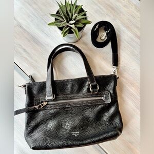 Black Fossil 1954 Pebbled Leather Double Top Handled Crossbody. Like New ❤️